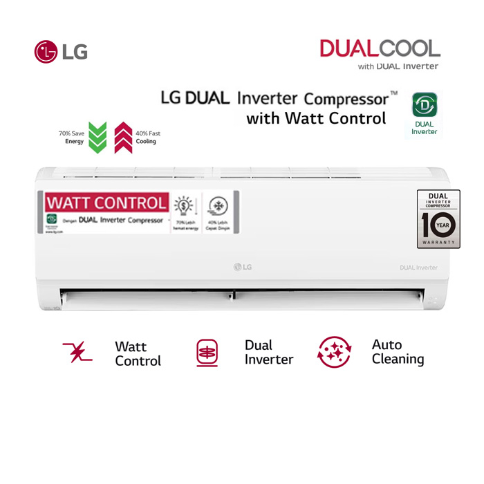 LG AC Split Dinding Smart Inverter DUALCOOL Watt Control 2023 1 1/2 PK - T12EV5